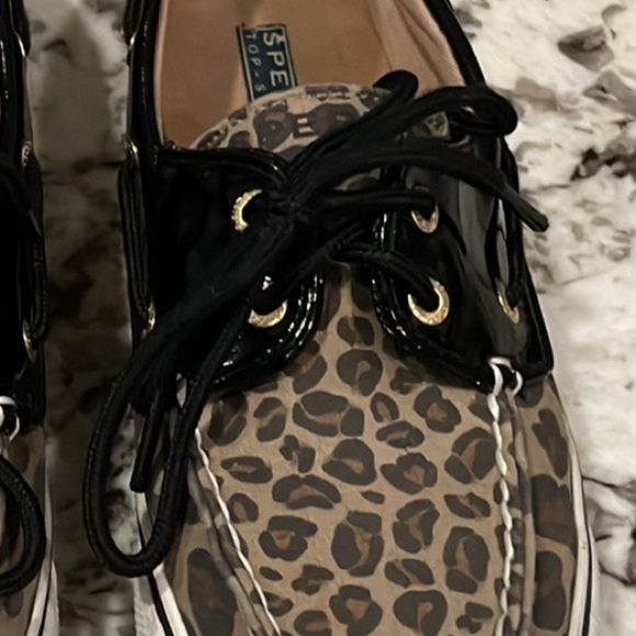 Sperry Topsiders Women's Leopard Canvas Black Patent Leather Boat Shoes … - Picture 3 of 11
